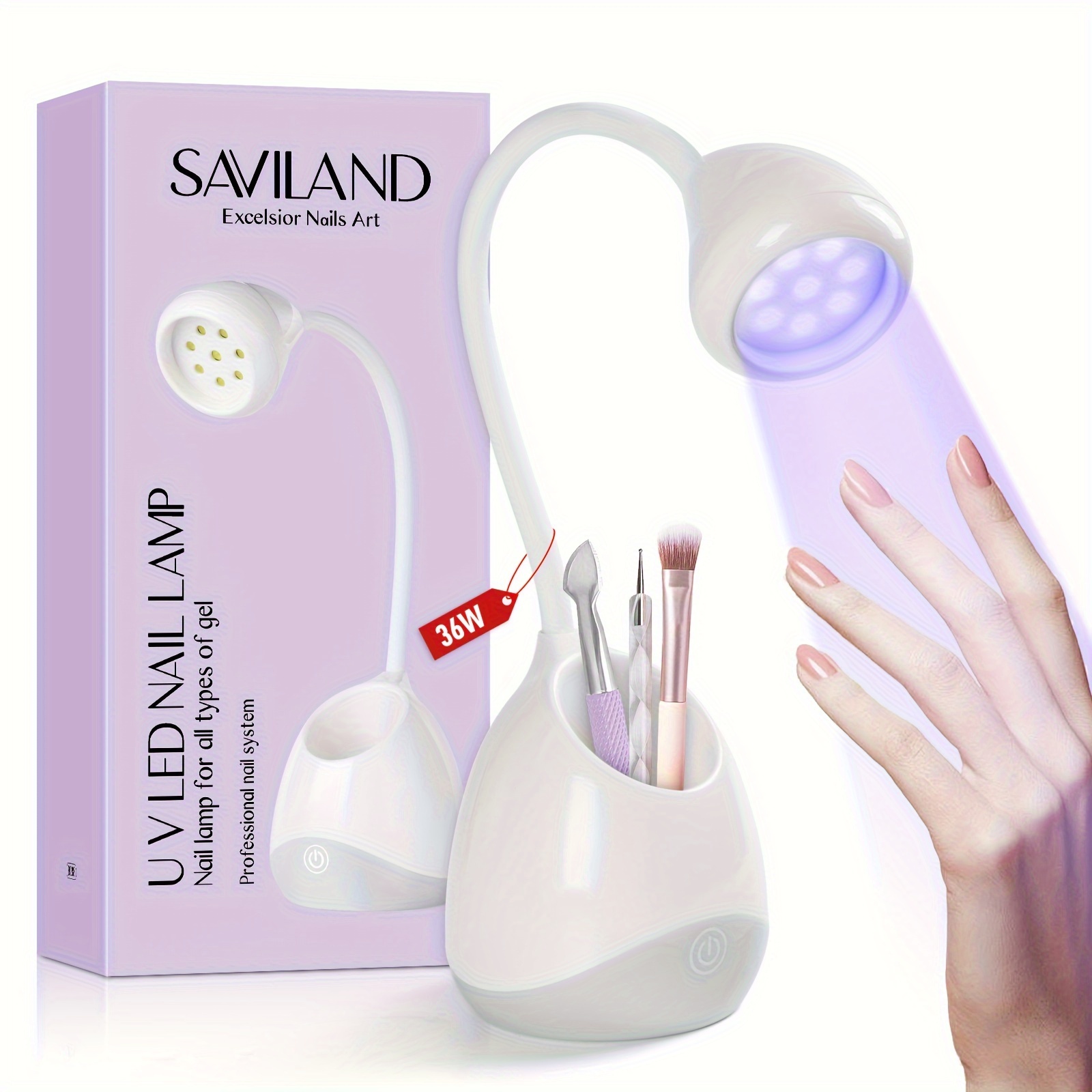 

Saviland 36w Rechargeable Nail Led Lamp - Mini Uv Light With Nail Brush Holder, 2a , Formaldehyde-free For Gel Nails, Portable & Ideal For Diy Use