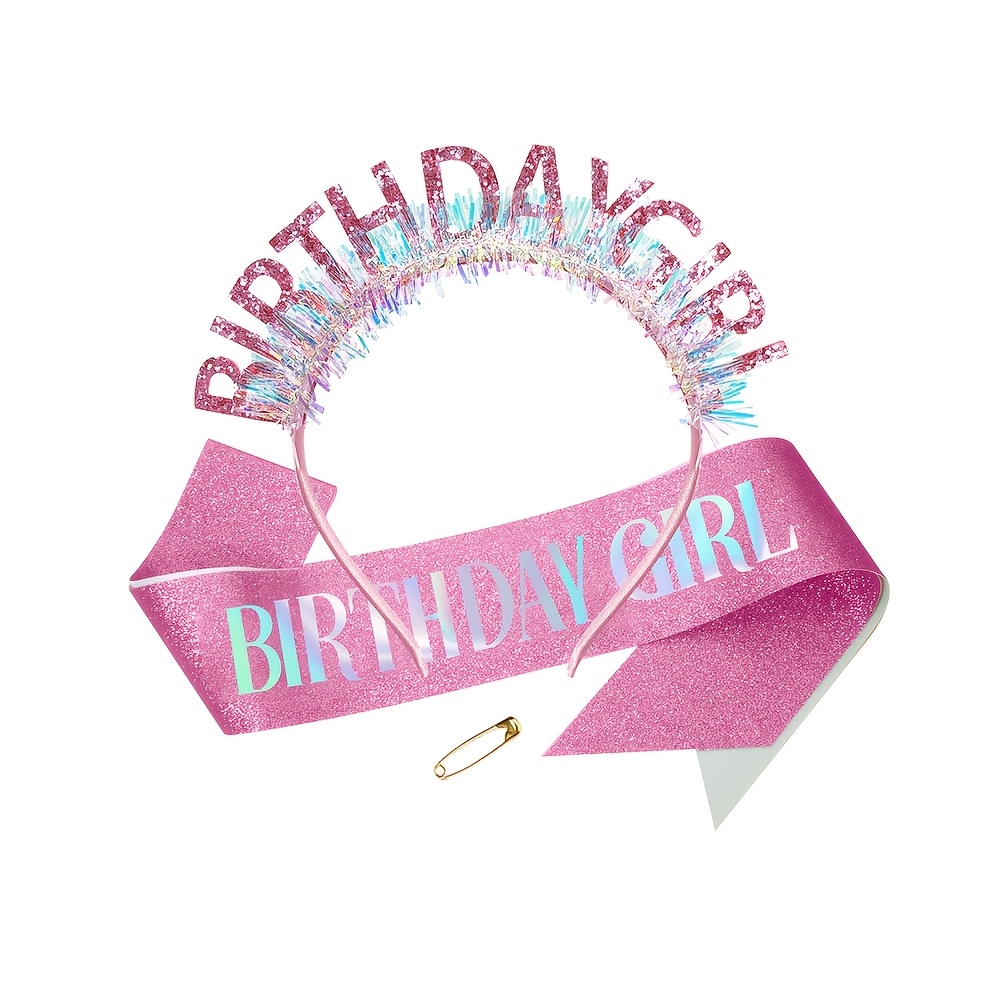 TEMU Set Completo Compleanno "BIRTHDAY GIRL": Cerchietto e Fascia con Glitter, Cappello da Festa con Cerchietto e Nastro per le Spalle - Kit Completo