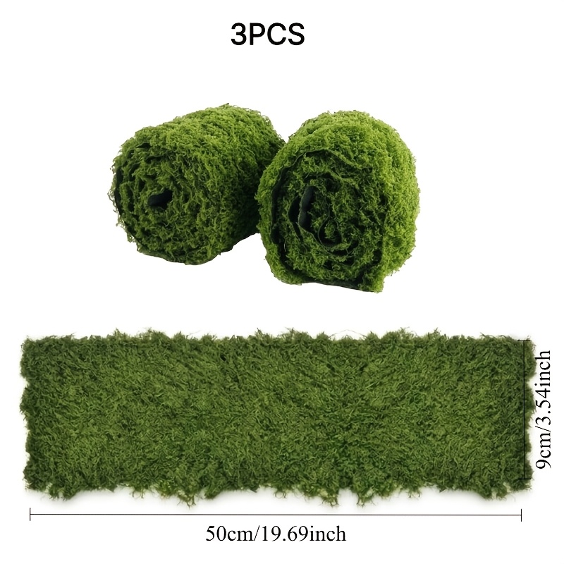 TEMU 3 Rolls Simulation Moss (9cm X 50cm), Cuttable Artificial And Lawn, Micro Landscape Scenery Additions, Fish Tank Potted Plant Desktop Decoration