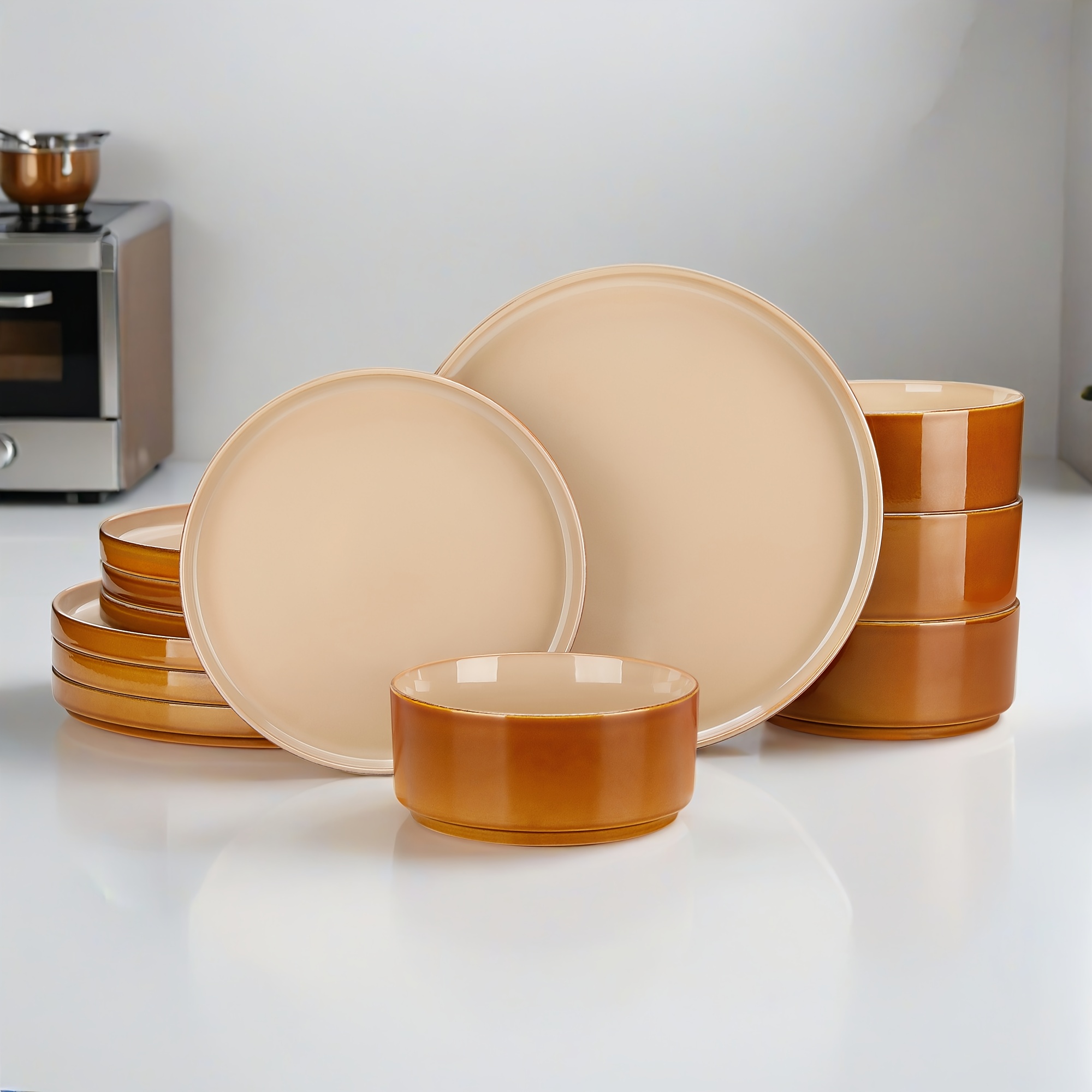 12pcs Kitchen Dinnerware Set, Plates And Bowls Scratch Resistant For , Dishwasher & Microwave Safe, Dishes Sets, A Gift For Mother, Family Or , A Housewarming Gift, Tableware For Entertaining Guests