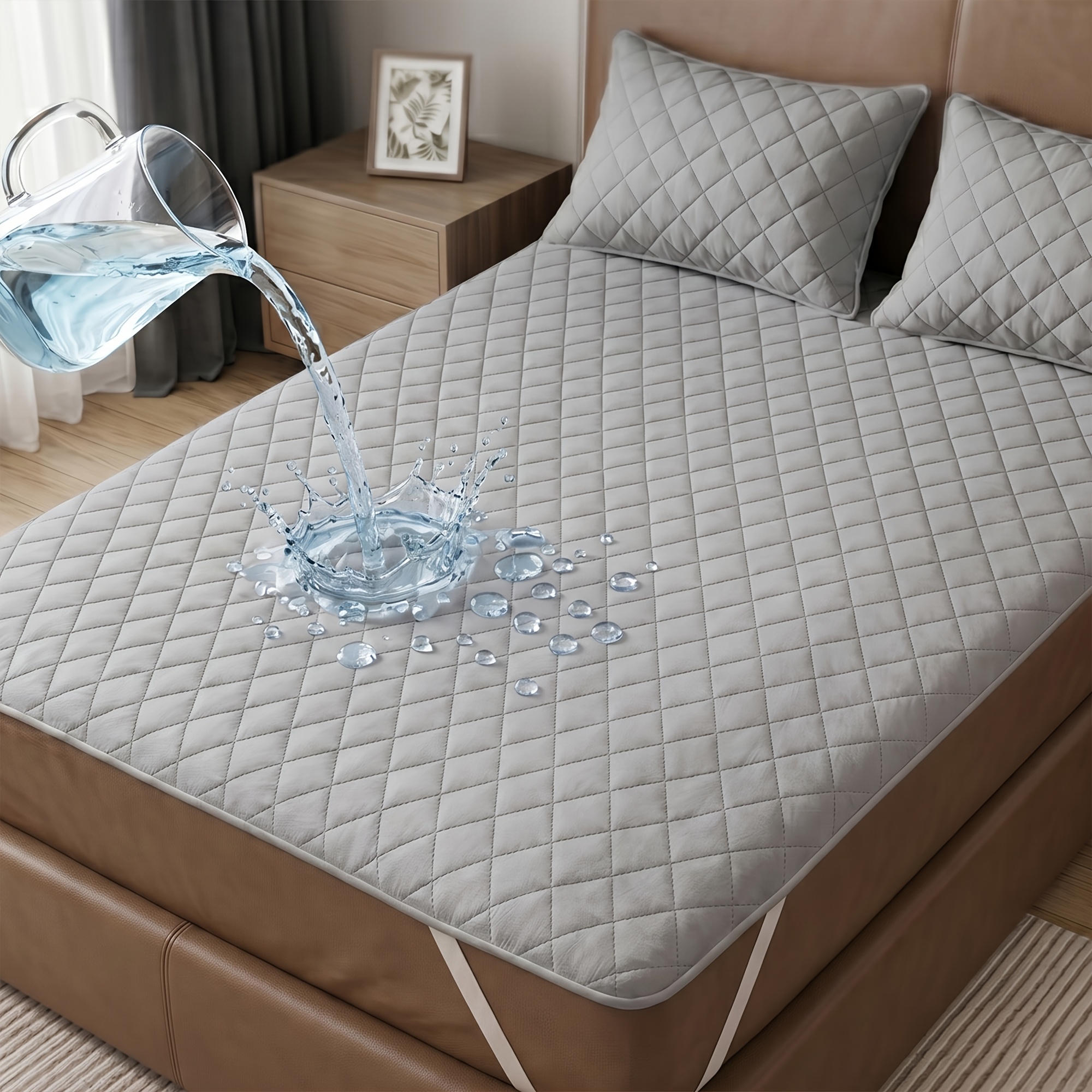 TEMU 1pc Waterproof Mattress Protector, Soft Noiseless Quilted Bed Cover With Elastic Corner Straps, Fitted Sheet Style, Machine Washable, Ideal For