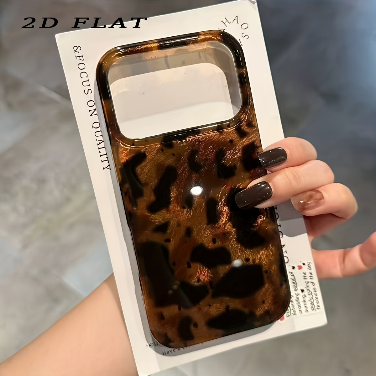 TEMU Phone Case: 2d Flat Black Gradient Leopard Print Full-coverage Drop-proof Phone Case, Suitable For Multiple Iphone Models Including