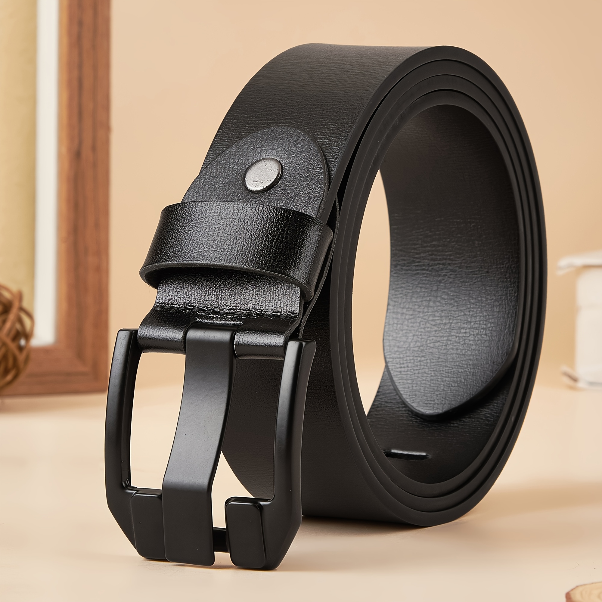 Brown Leather Belt with Square Buckle Retro Style
