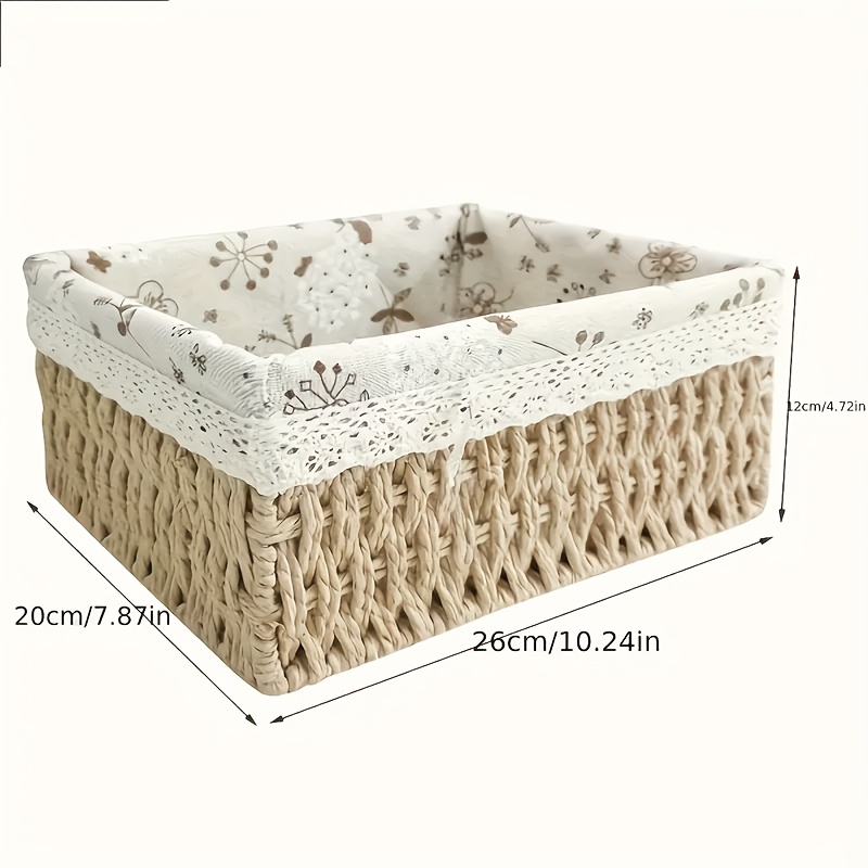 3pcs   woven storage basket with lace accents desktop fabric storage living room rattan storage basket Product details 7