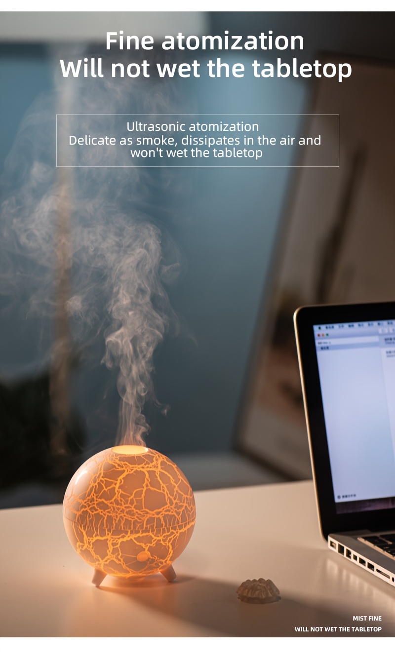 Humidificateur et Difuseur de Parfum Globe Craquelé - Créateur de Brume Compact pour Huiles Essentielles, Décor de Bureau/Chambre