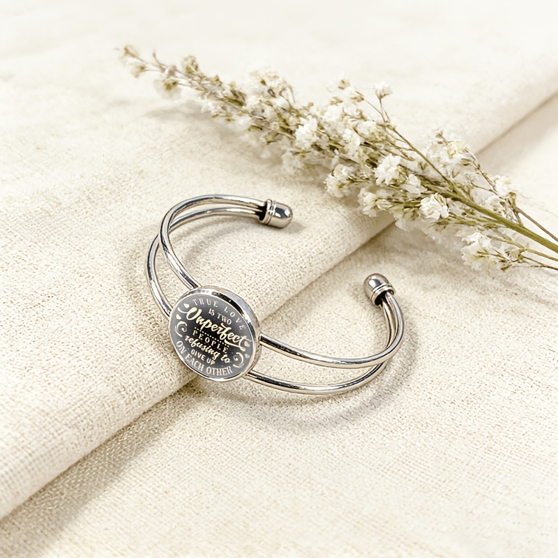 Adjustable Open Bangle with True Love Quote