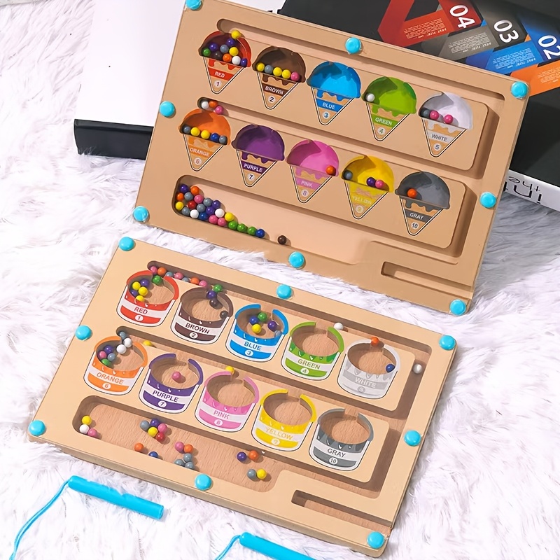 magnetic colors number maze a wooden puzzle toy ice cream - Temu