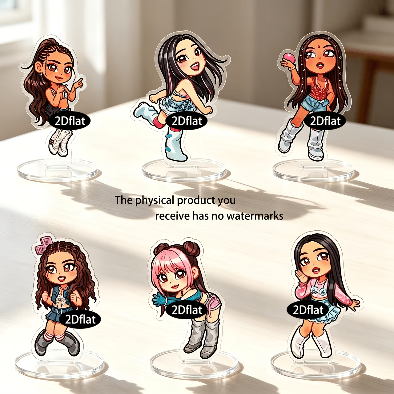 TEMU 2D, Juego de 6 piezas 2D de figura de acrílico tipo femenino versión Q, adorno de escritorio para gabinete o mesa, mercancía para fans, regalo,