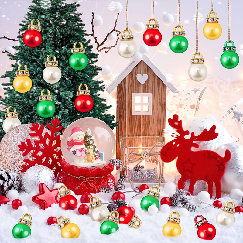 set 50 100 mini christmas ornaments red green golden glitter