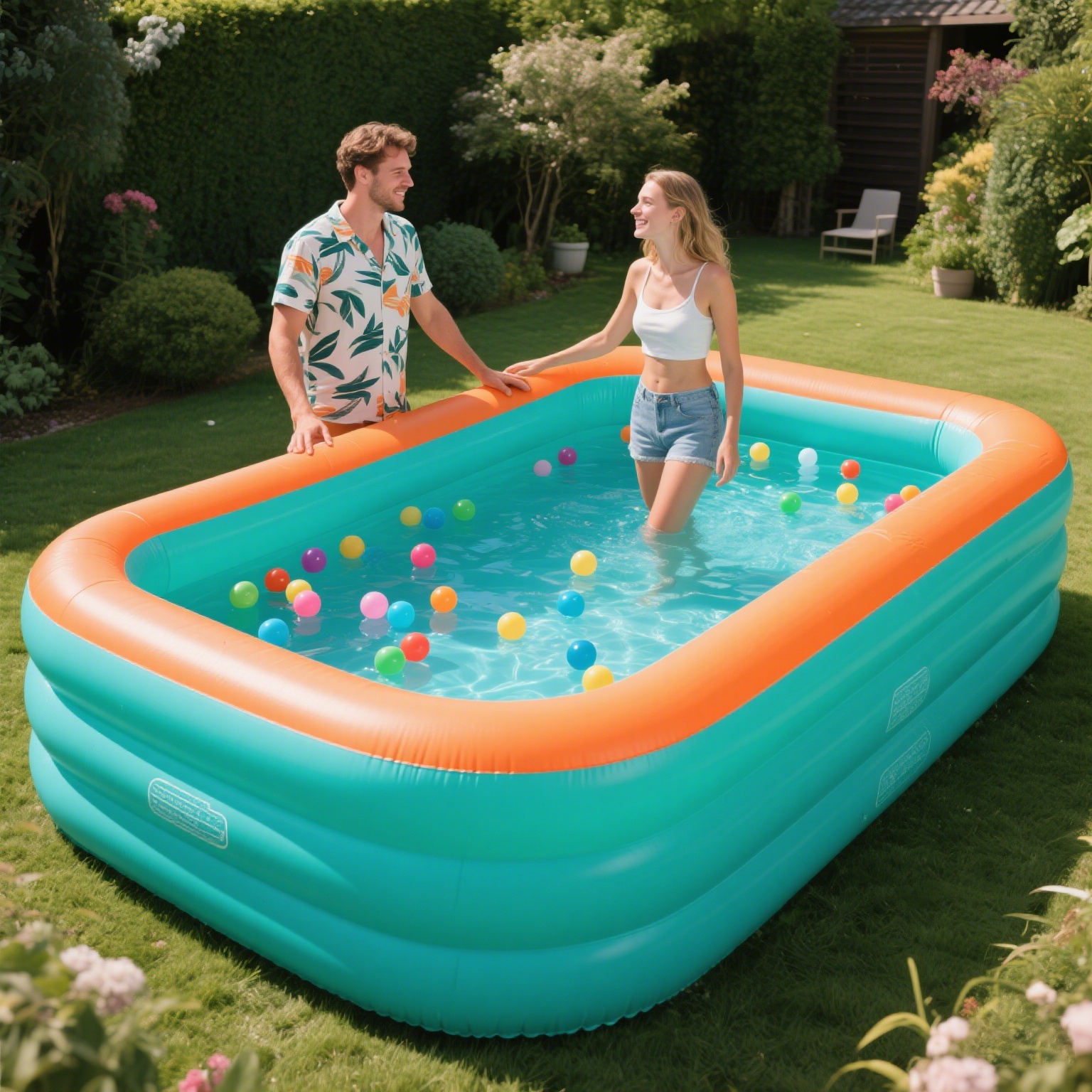 1pc Piscine Gonflable Extra Large à 3 Couches pour Adultes - Parc Aquatique d'Été Durable en PVC, Portable & Pliable avec Design Vibrant Vert-Saumon et Orange, Convient pour 1-3 Personnes, Pas Besoin d'Électricité pour Jardin, Fêtes de Piscine & Rassemblements de la Saint-Valentin, Flotteurs pour Adultes, Esthétique Ludique, Construction Robuste, Événements Sociaux