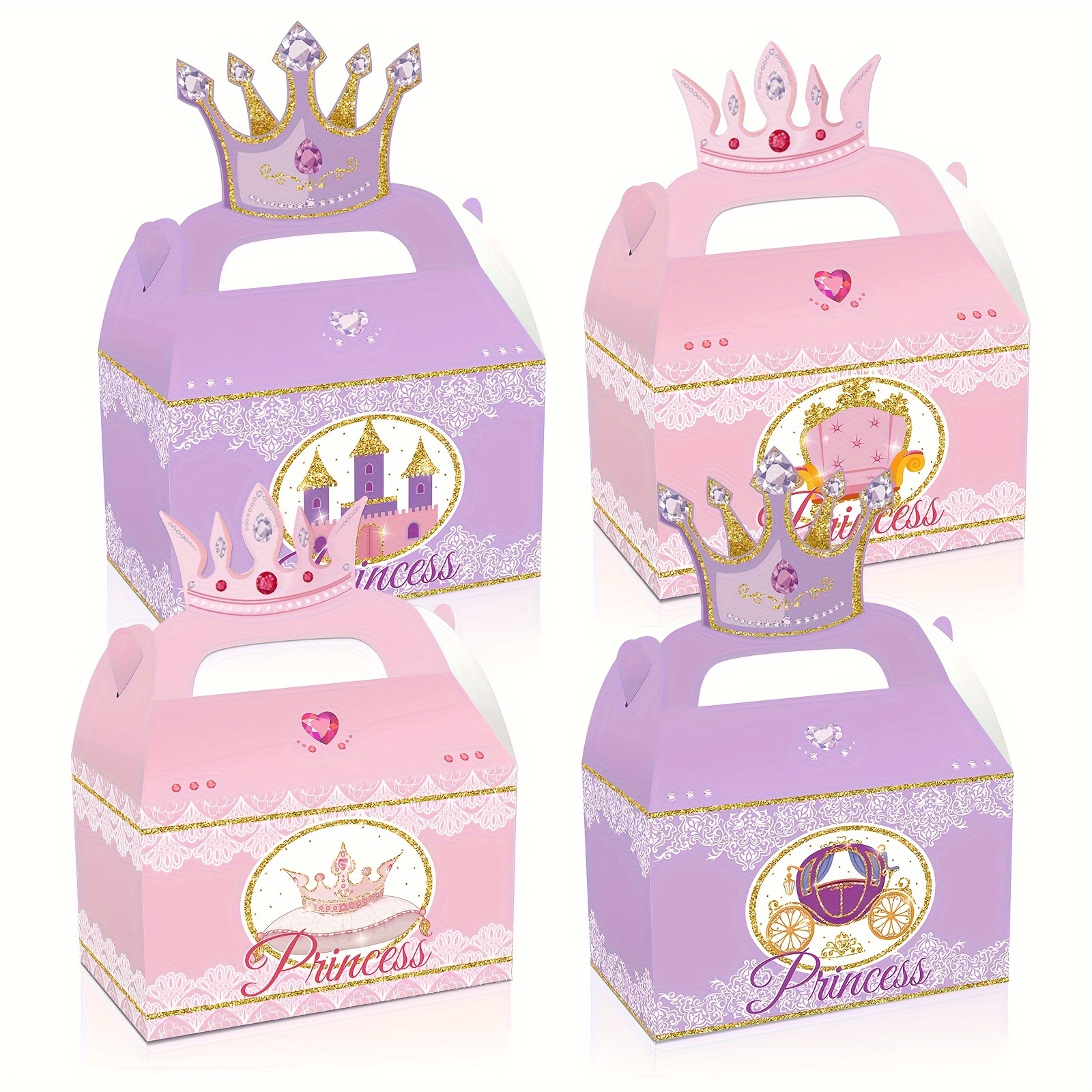 

12pcs Princess Crown Boxes - Ideal For Birthday & Holiday Party Favors, Candy Snack Bags With Design