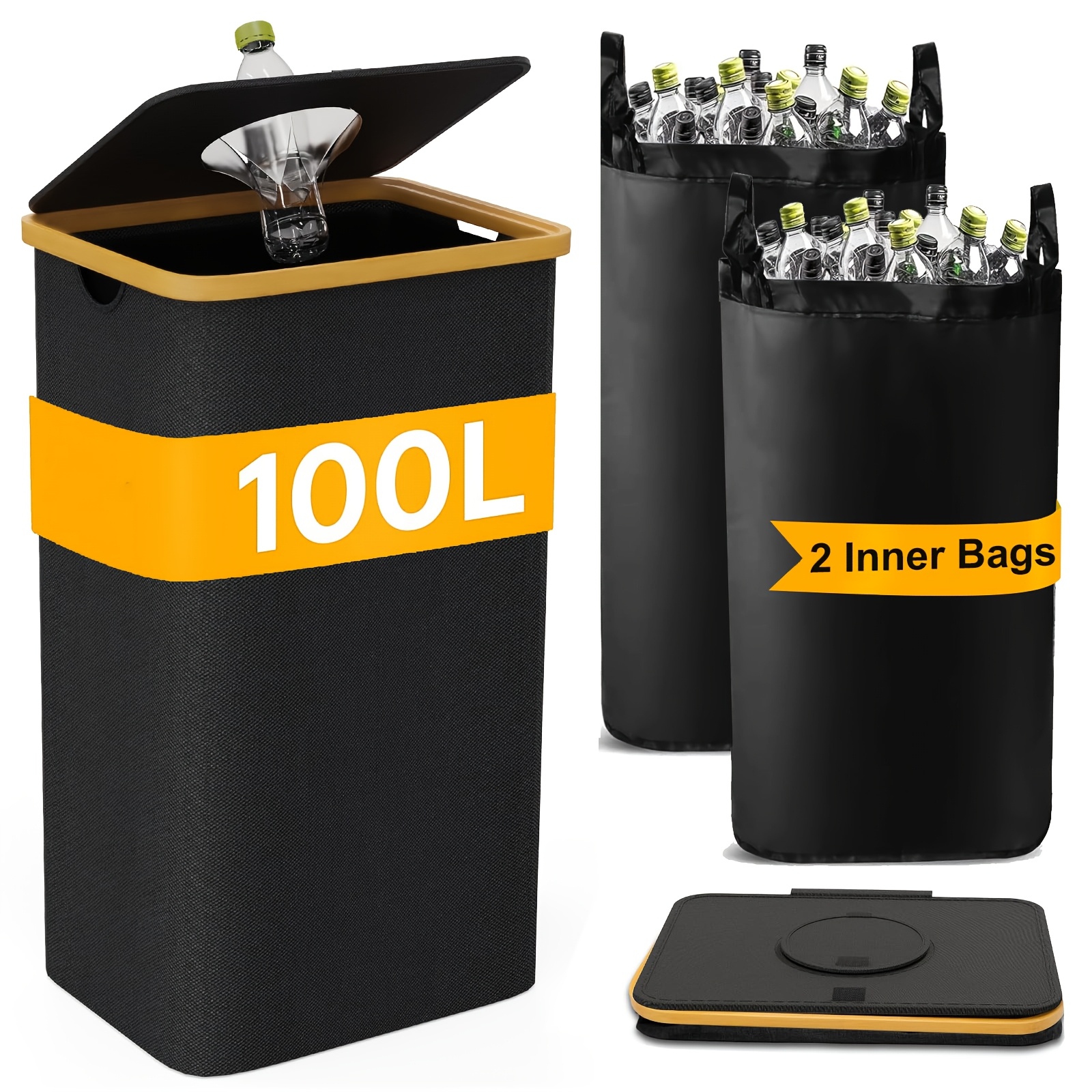 Image of A Household Recycling Bin With 2 Detachable Inner Bags For Reuse, Made Of 600d Oxford Fabric, Suitable For Home Bottle, Carton, And Glass Recycling