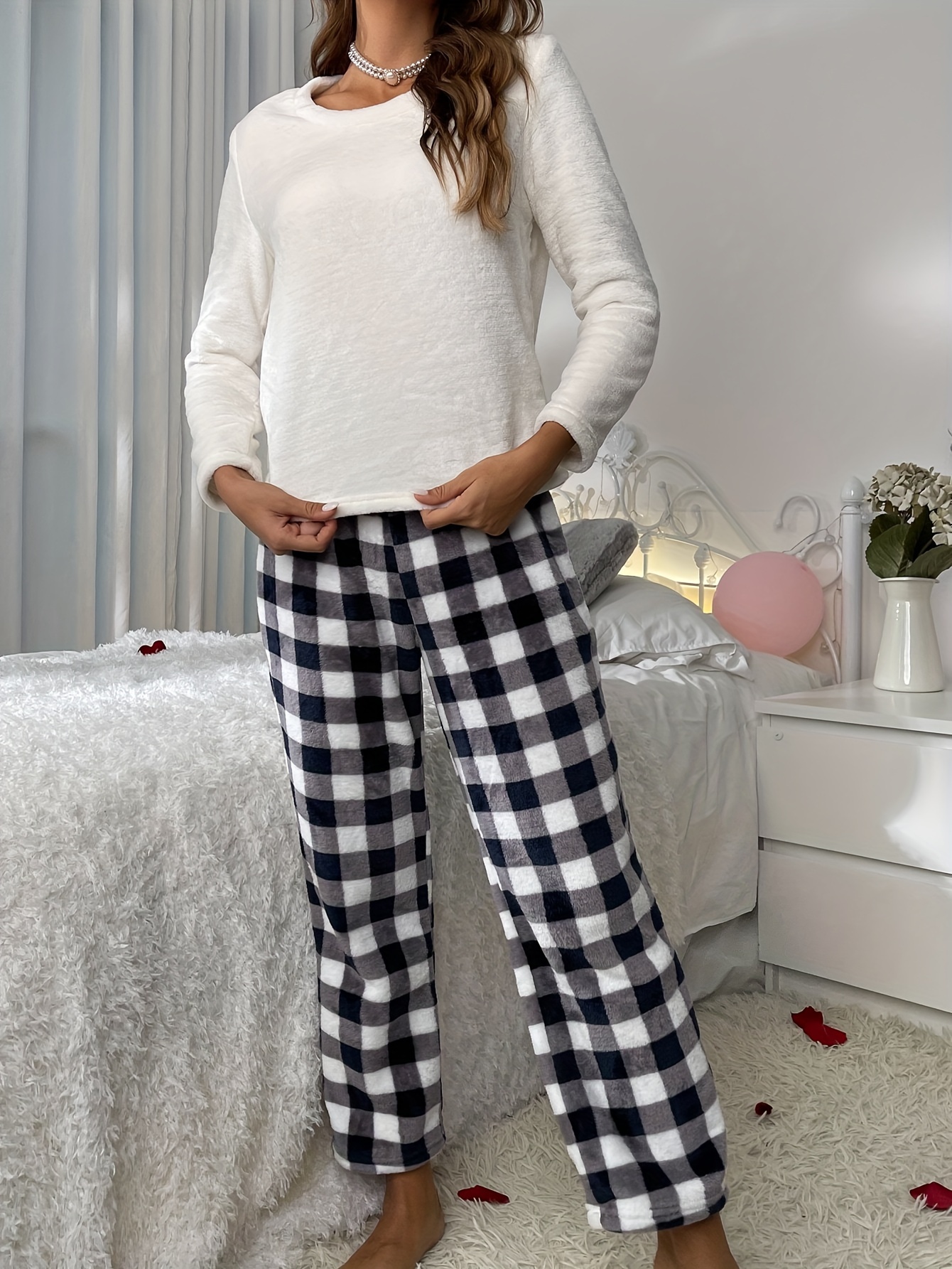 Women Plaid Pajama Pants Fuzzy Pack Long Thermal Lined - Temu Finland