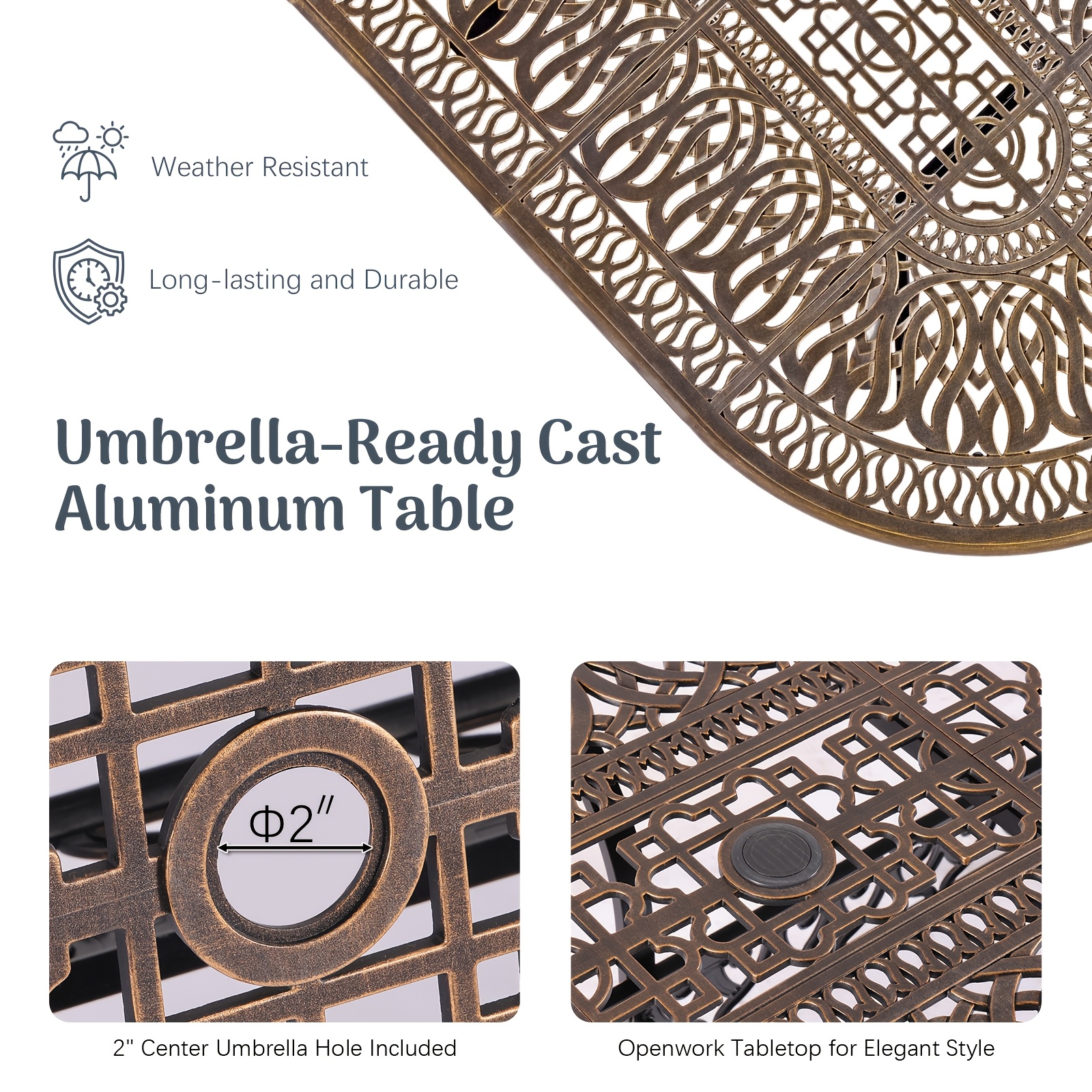 9pcs Cast Aluminum Outdoor Patio Dining Set - Ornate Scrollwork Design, Weather-Resistant Rust-Proof Frame, Oval Table And 8 Cushioned Chairs, Suitable for Garden, Backyard And Poolside Seating