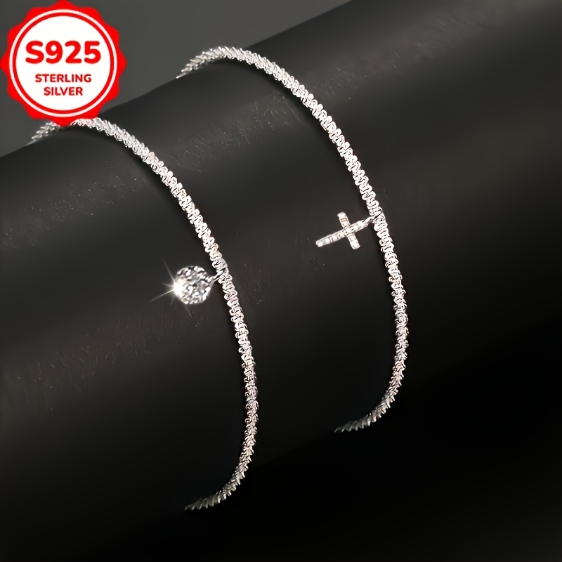 925 Silver Cross Pendant with Moissanite Bracelet