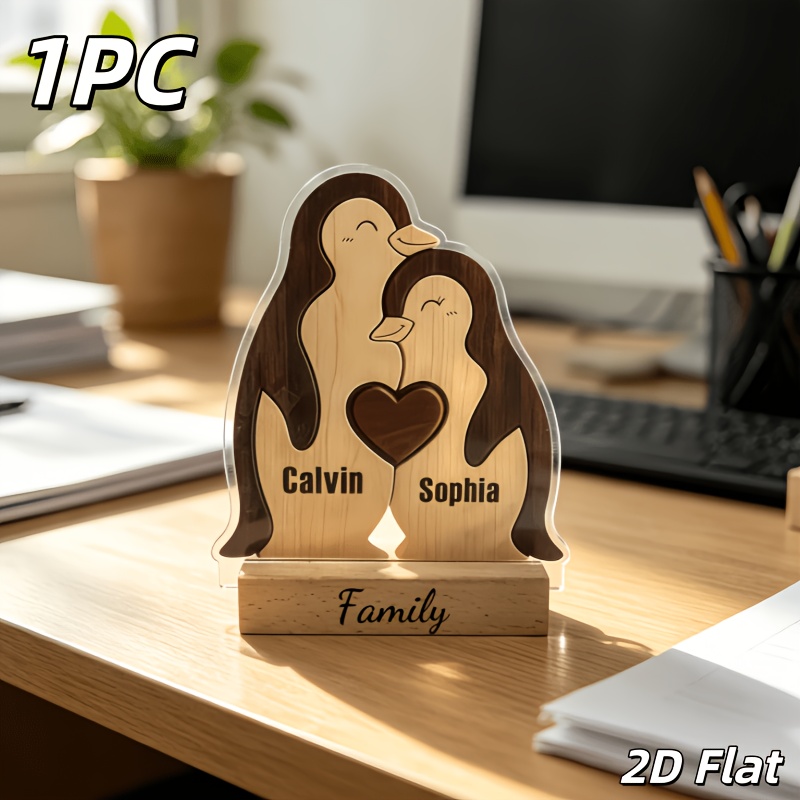 TEMU 2d Flat, 2d Flat 1pc Custom Acrylic Desktop Ornament, Supports Personalized Customization With Family ' Names. Features A Warm And Adorable
