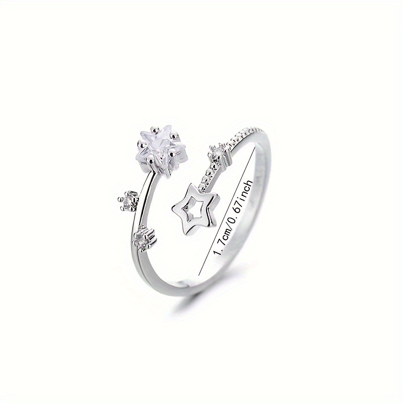 Star Decor Cubic Zirconia Ring, Adjustable Joint Ring for Girls, Party Gift