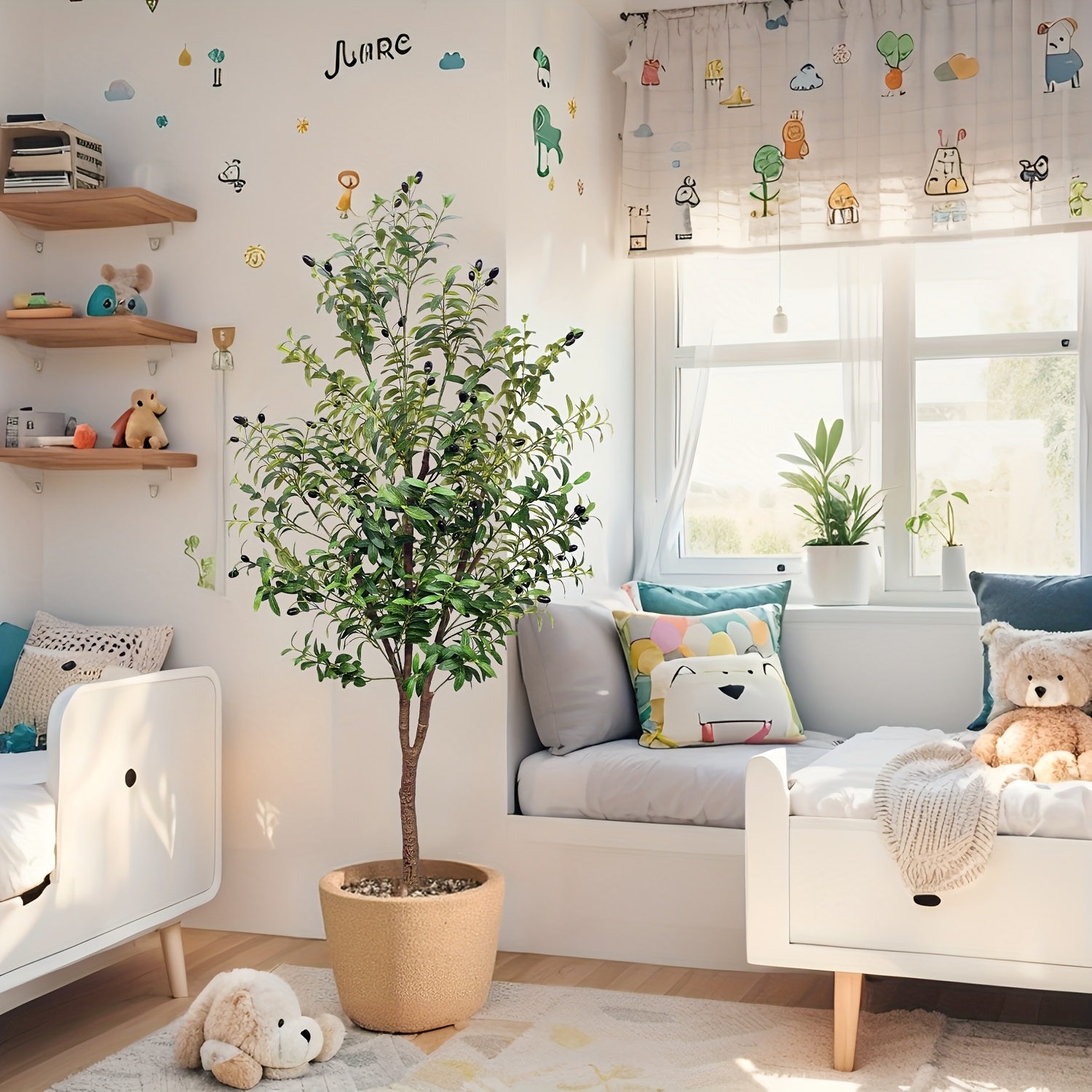182.88cm Artificial Olive Tree with Planter, Tall Faux Olive Tree Decor Featuring Large Branches, Perfect for Indoor Home, Office Corner, And Floor Decoration