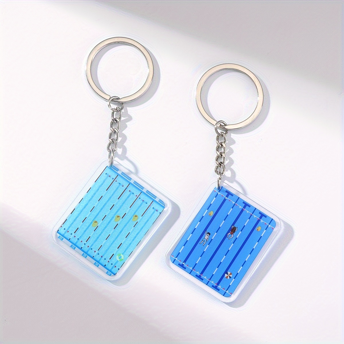 

2pcs Acrylic Pool Keychain Bag Men's And Women's Swimming Pool Memorial