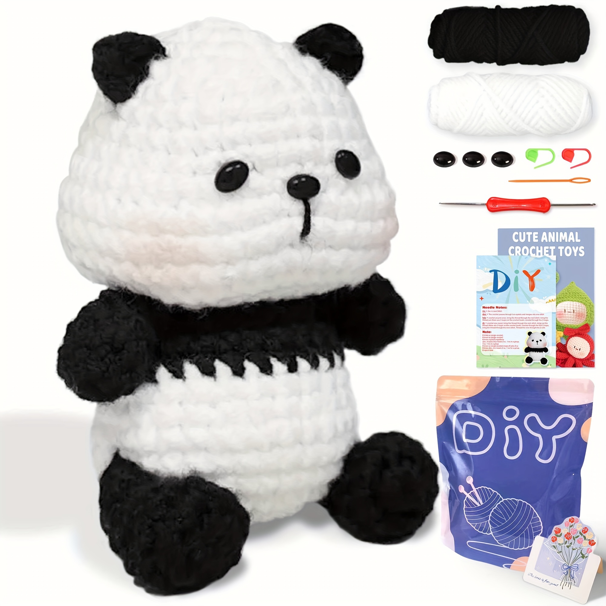 

1pc, panda crochet knitting entry-level set, suitable for beginners and enthusiasts crochet sets, yarn, polyester fiber, seam markers, plastic eyes and instructions, accessories in random colors
