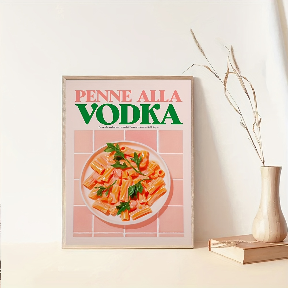 TEMU Italiensk Pasta Konsttryck på Duk - Modern Köksväggdekoration med Receptet "Penne alla ", Oramad Affisch för Vardagsrum eller Hemmakontor, Rosa