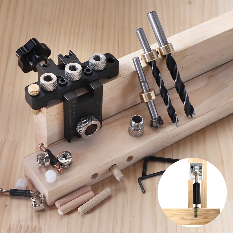 

1 Set Alloy Woodworking Dowel Jig Kit With Round Shank Drill Bit Set And -item Sets Packaging Wood Drilling