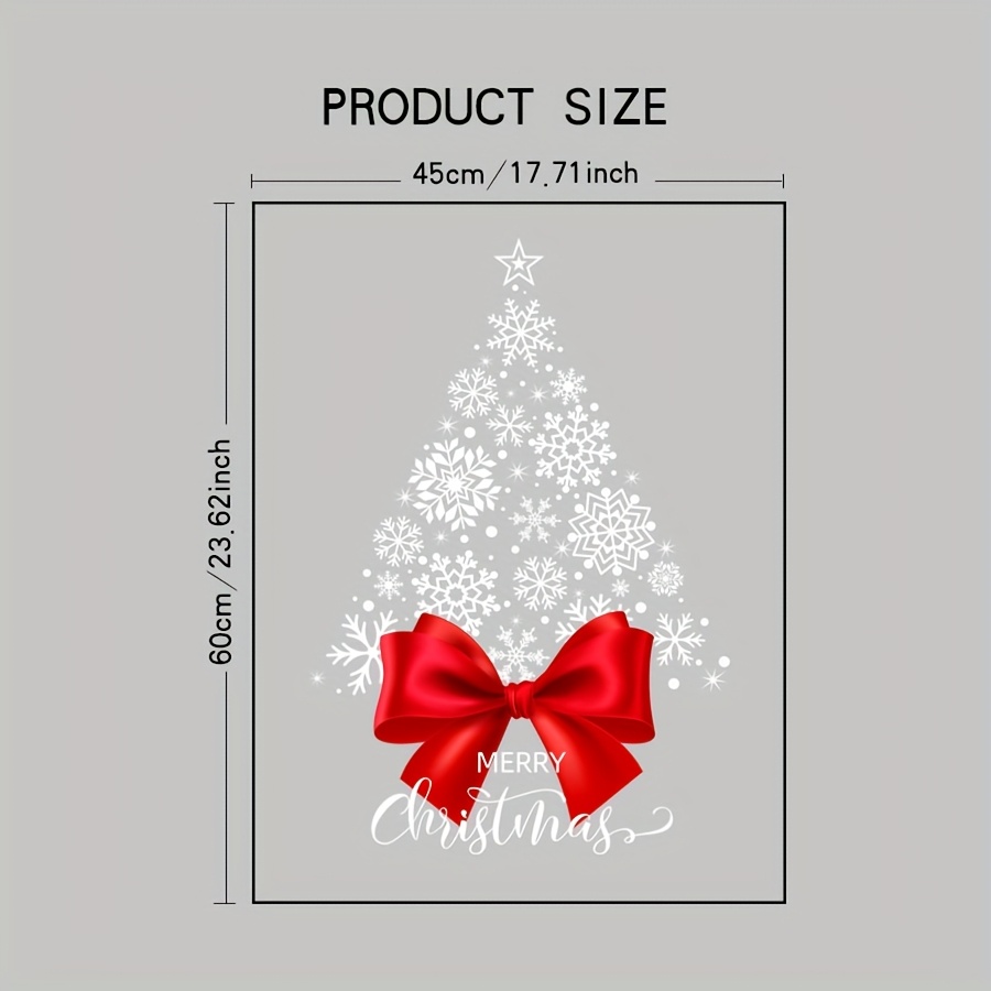 Image of 1 45cm * 60cm Christmas Window Sticker, A Red Bow And Snowflake Christmas Tree Glass Sticker, Festive Party Decoration Atmosphere Scene Decoration, A Whole Static Adsorption Window Flower Door Sticker