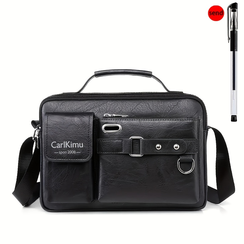 TEMU Briefcase - Vintage Texture Multi Compartment Bag For Files, Easy To Hold For Mobile Phone, Shoulder And Back Dual-use, Suitable For Various