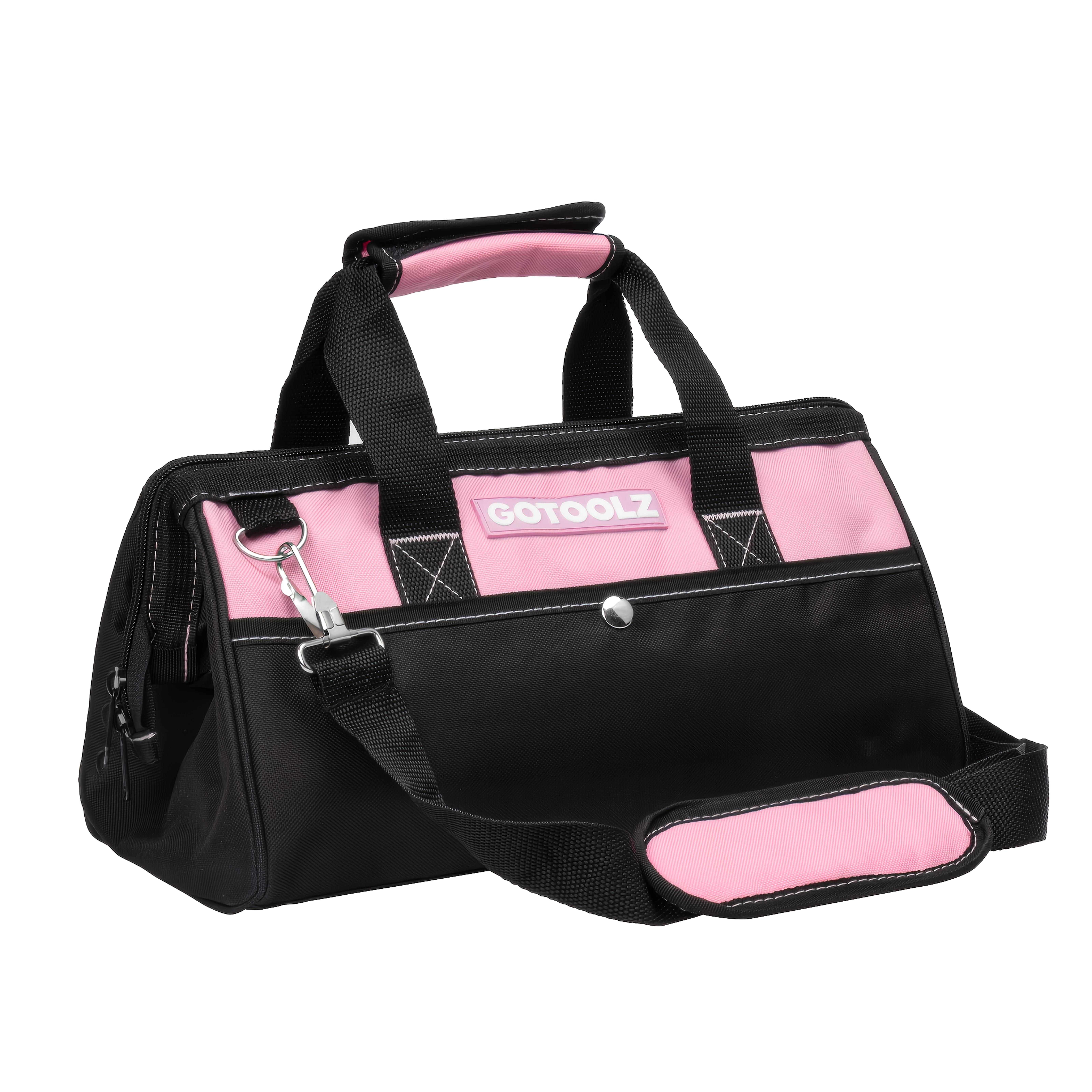14-inch Pink Tool Bag For Women, Wide Mouth Open Tool Organizer, With Adjustable Shoulder Strap