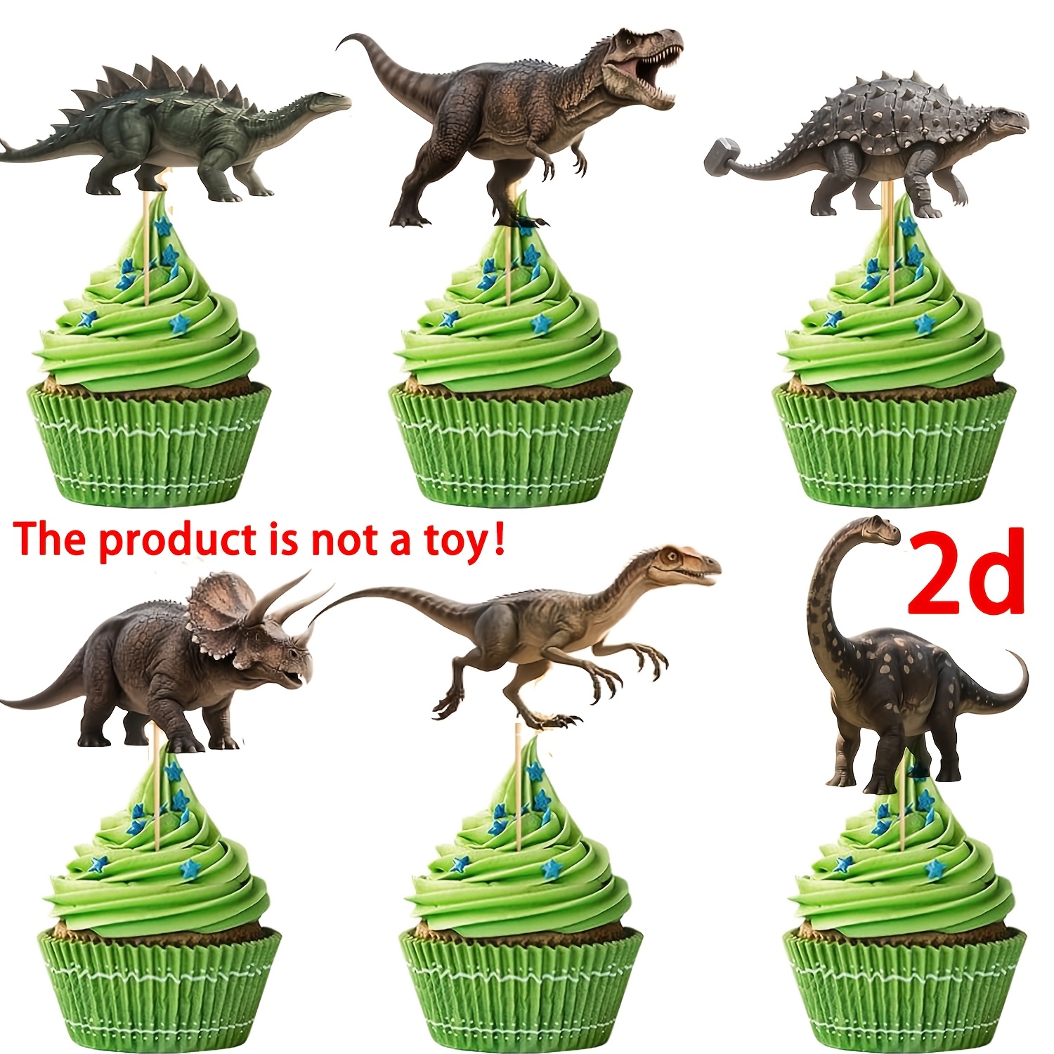 Image of 24pcs Dinosaur Cupcake Toppers - Dino Cake Toppers, Dinosaur Cake Decorations, Party Favors, Dino Party Decorations, Dinosaur Birthday Decorations,halloween, Christmas