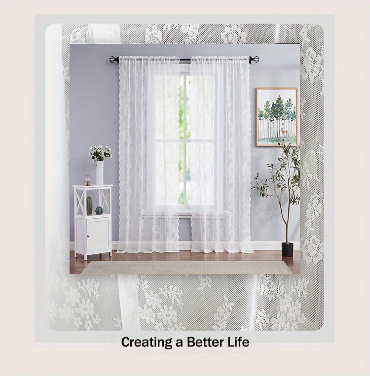 1pc white lace sheer curtain with   uv protection rod pocket window treatment for living room bedroom decor details 5