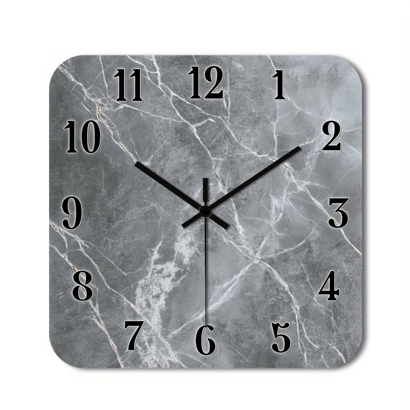 TEMU 1pc Of A Quiet Wall Clock That Tick, Featuring A Decorative Square Design With A High-definition Glossy Laminated Marble Clock Face And Numbered