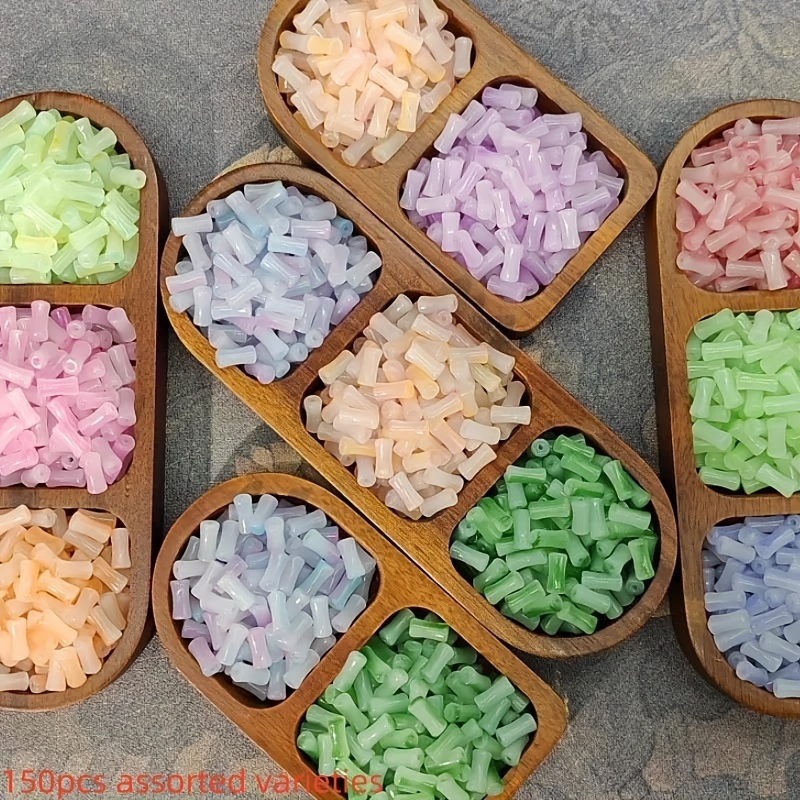 Image of 150pcs 6*12mm Random Mixed Color Glass Gradient Bamboo Joint Beads Antique Style Spacer Beads Jewelry Handmade Additions Hair Additions Bracelet Additions