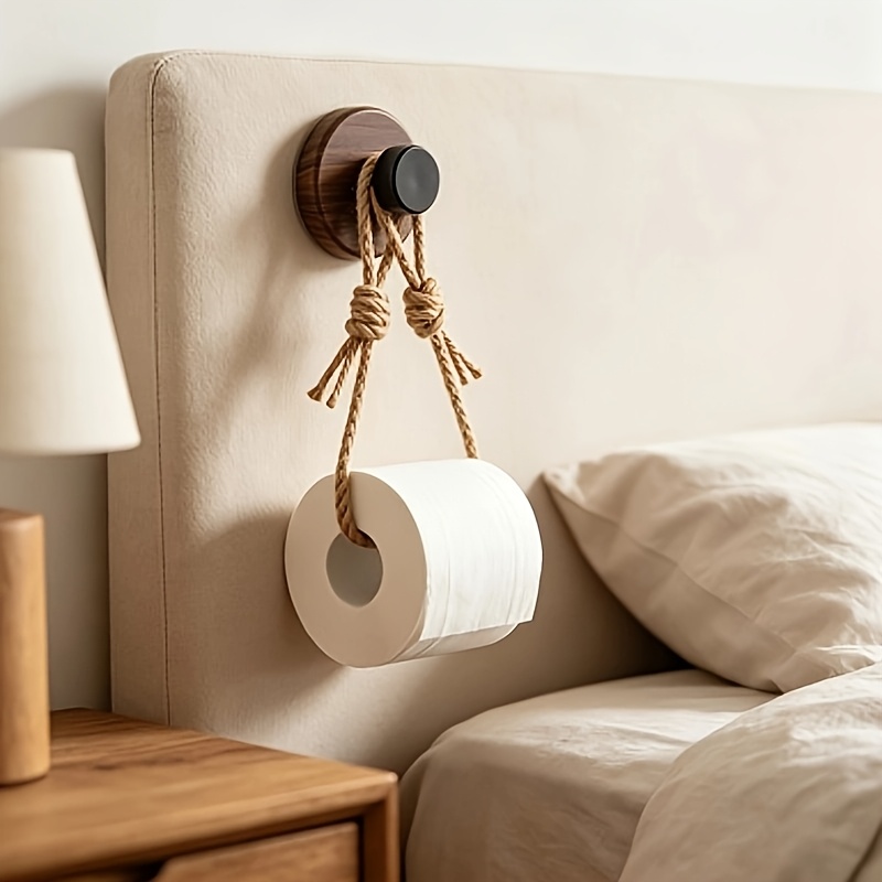 TEMU New 2pcs Cords And Self-adhesive Retro Bathroom Storage Cords - Self-adhesive Toilet Paper Holder, Wall-mounted Paper Roll Holder, Country Style