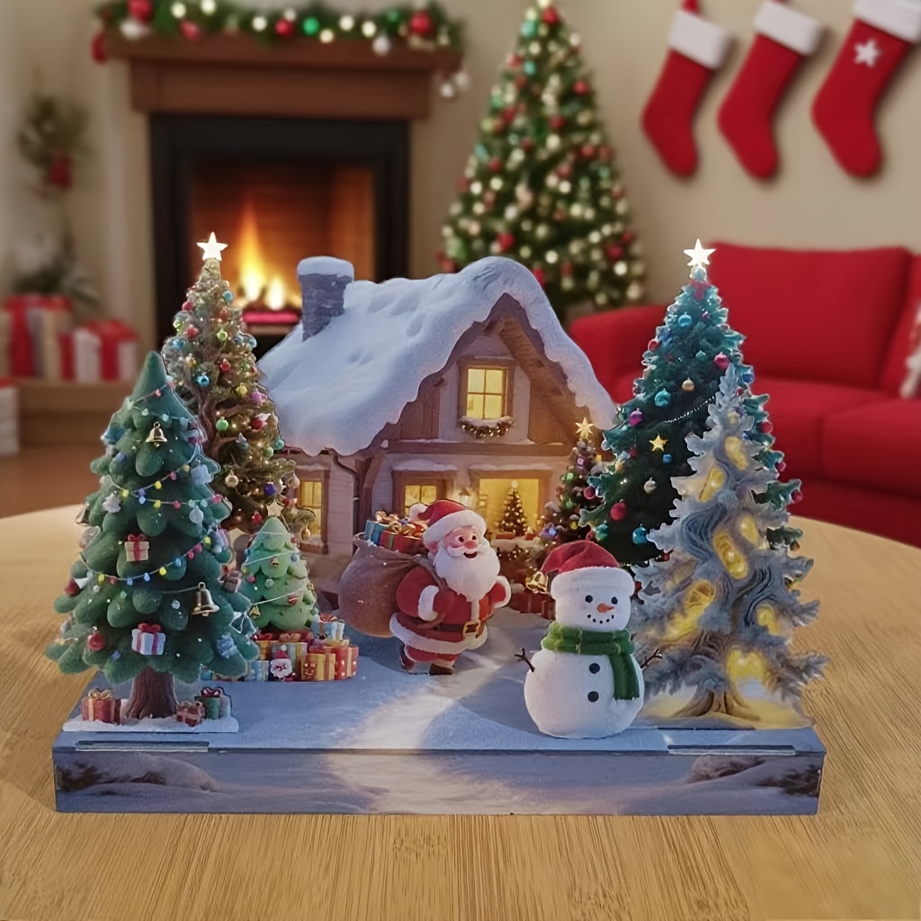 DIY Kerstcottage 3D Puzzel Montageornament, Woonkamer Kerstmagische Scène, Sprookjesachtige Miniatuurwereld, Vol Kerstsfeer! Helende Kleine Ornamenten, Perfect Cadeau voor Kerstmis, Kerstdecoratie, Verzamelbare Bouwen & Accessoires
