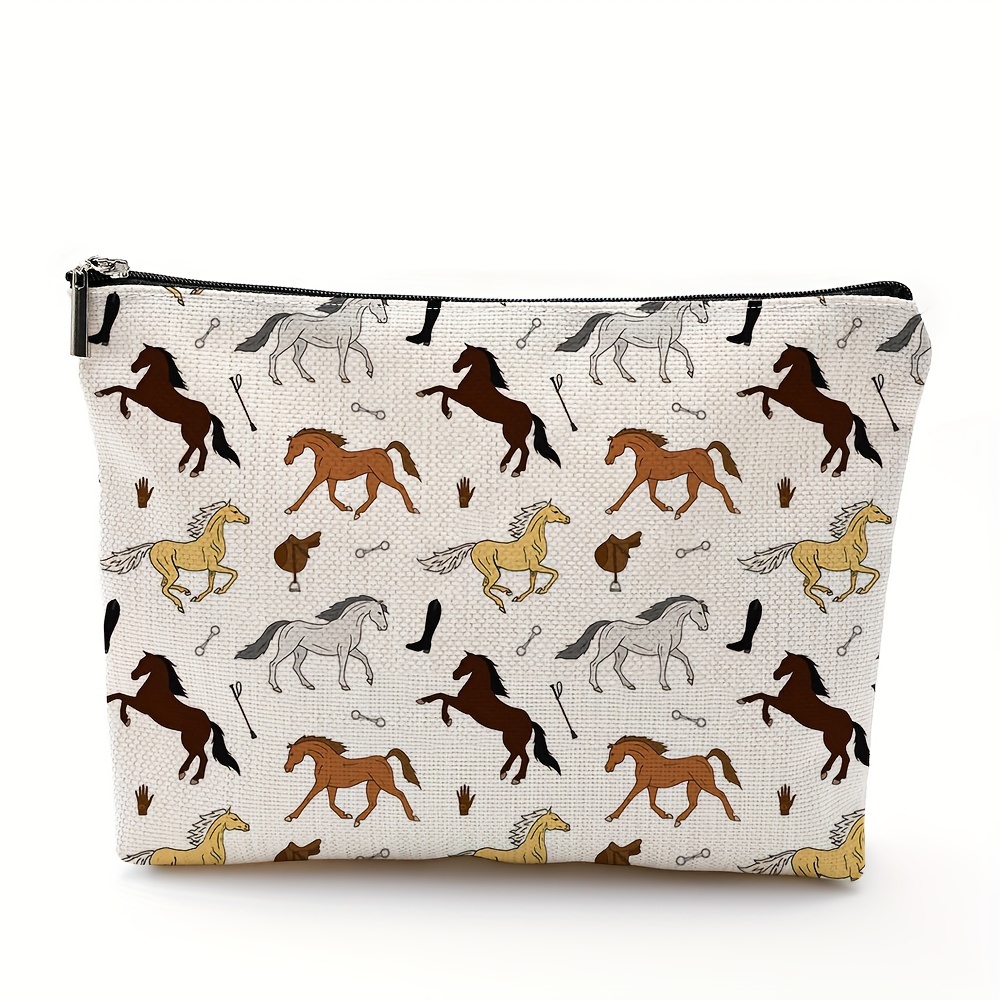 

Horse Print Cosmetic Bag, Women's Make-up Zipper Pouch, Lipstick And Beauty Product Organizer, Stationery Bag, Perfect Gift For Her