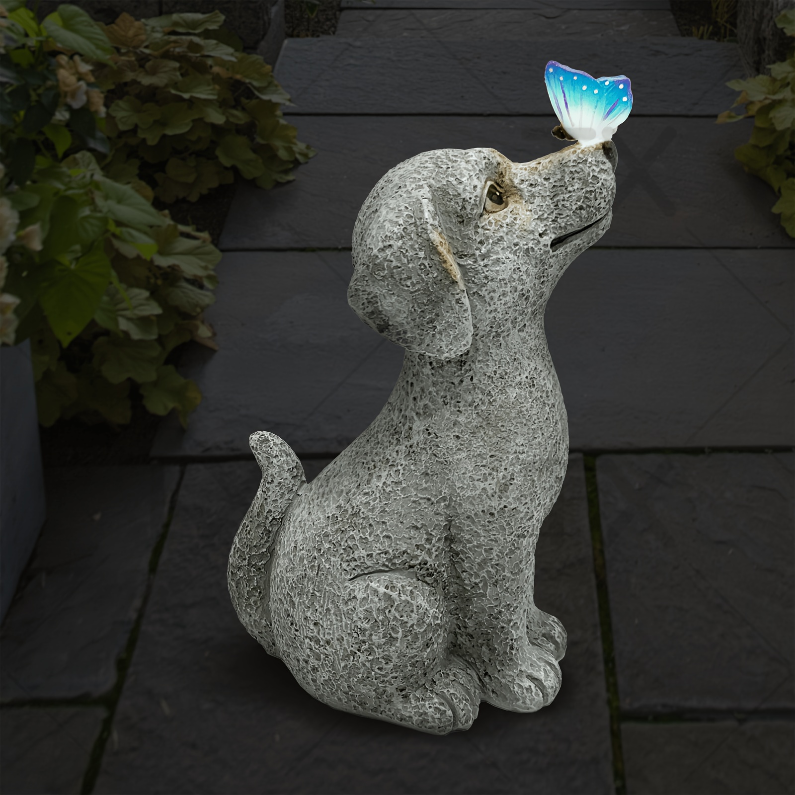 TEMU Outdoor Solar Lamp Dog Sculpture, Resin Dog Animal Garden Sculpture Led Light, Waterproof Gardening Supplies, Suitable For Courtyard Lawn