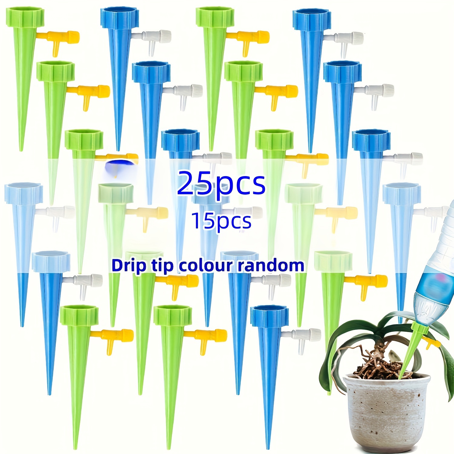

15pcs/25pcs Adjustable Self-watering Spikes - Automatic Drip Irrigation System For Indoor & Outdoor Plants, Easy Installation Plastic Watering Devices, Mixed Color Pack