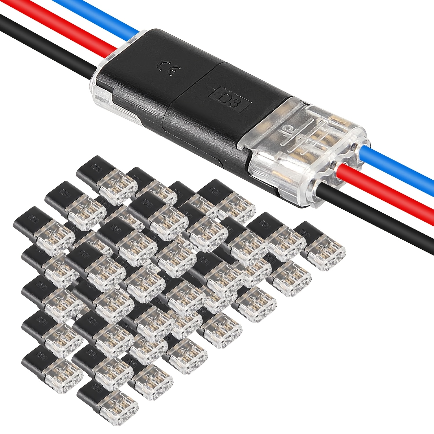 TEMU 30pcs 3-way Quick Splicing Wire Insertable Connector Quick Connectors, No Stripping Required, 3-pin 3-way Universal Compact Terminal Blocks, For