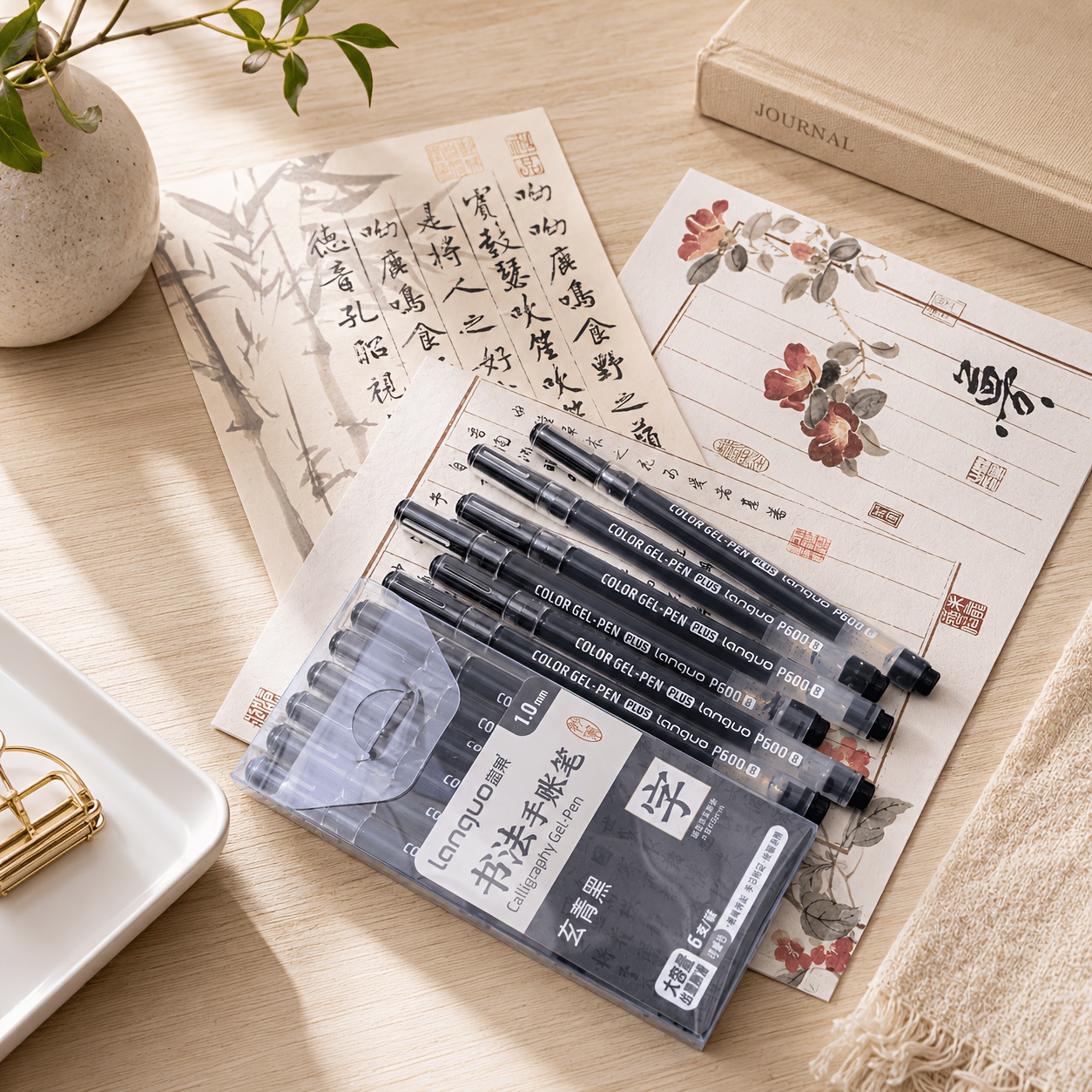 TEMU Lot de 6 stylos gel calligraphiques Languo - Pointe 1.0 mm - Prise en main confortable, idéal pour , la peinture , l'écriture et autres besoins