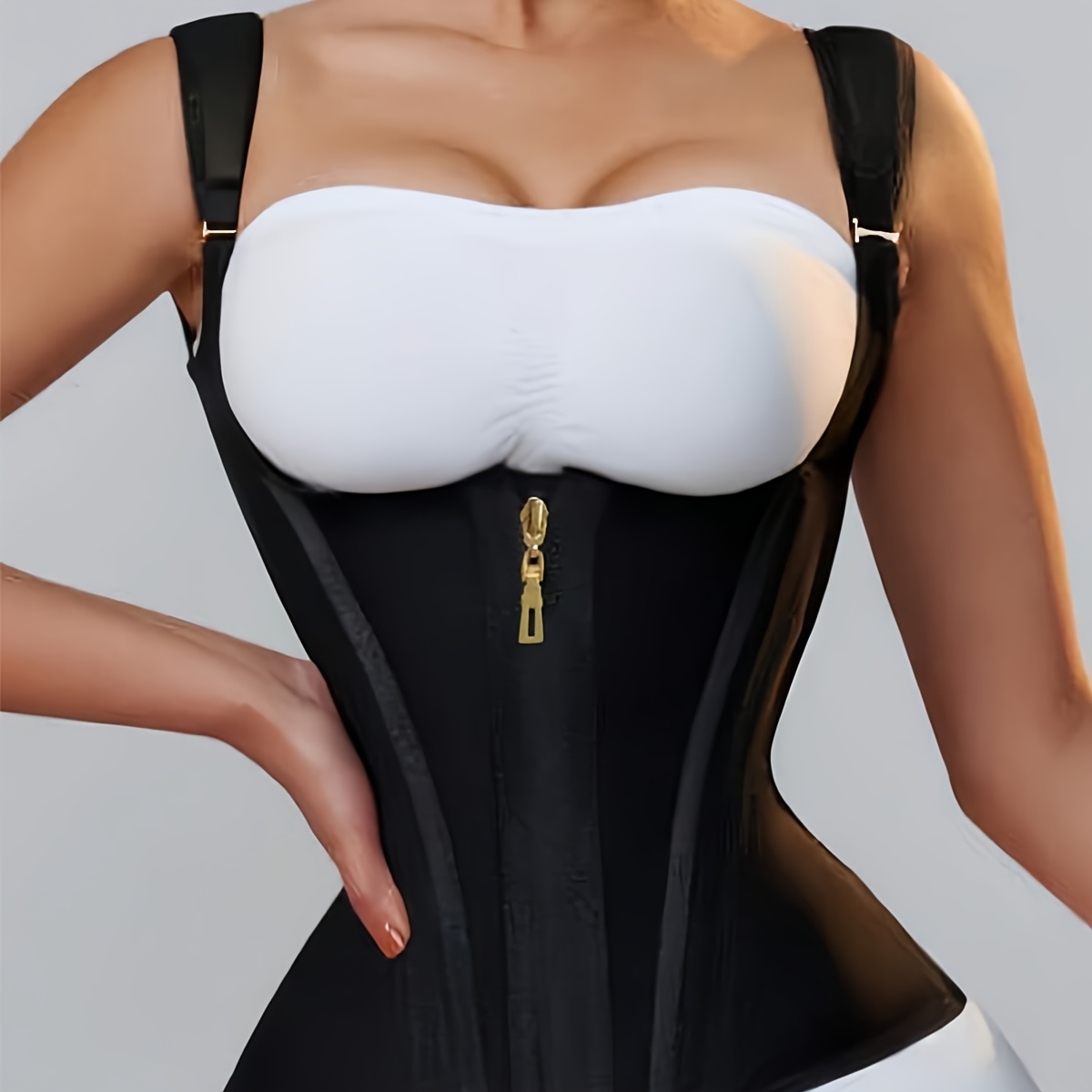 

1pc Vintage Style Women's Waist Trainer Corset With Zipper And Closure, 100% Polyamide, Hard Control Level, Waist Reduction Shapewear For Daily Use