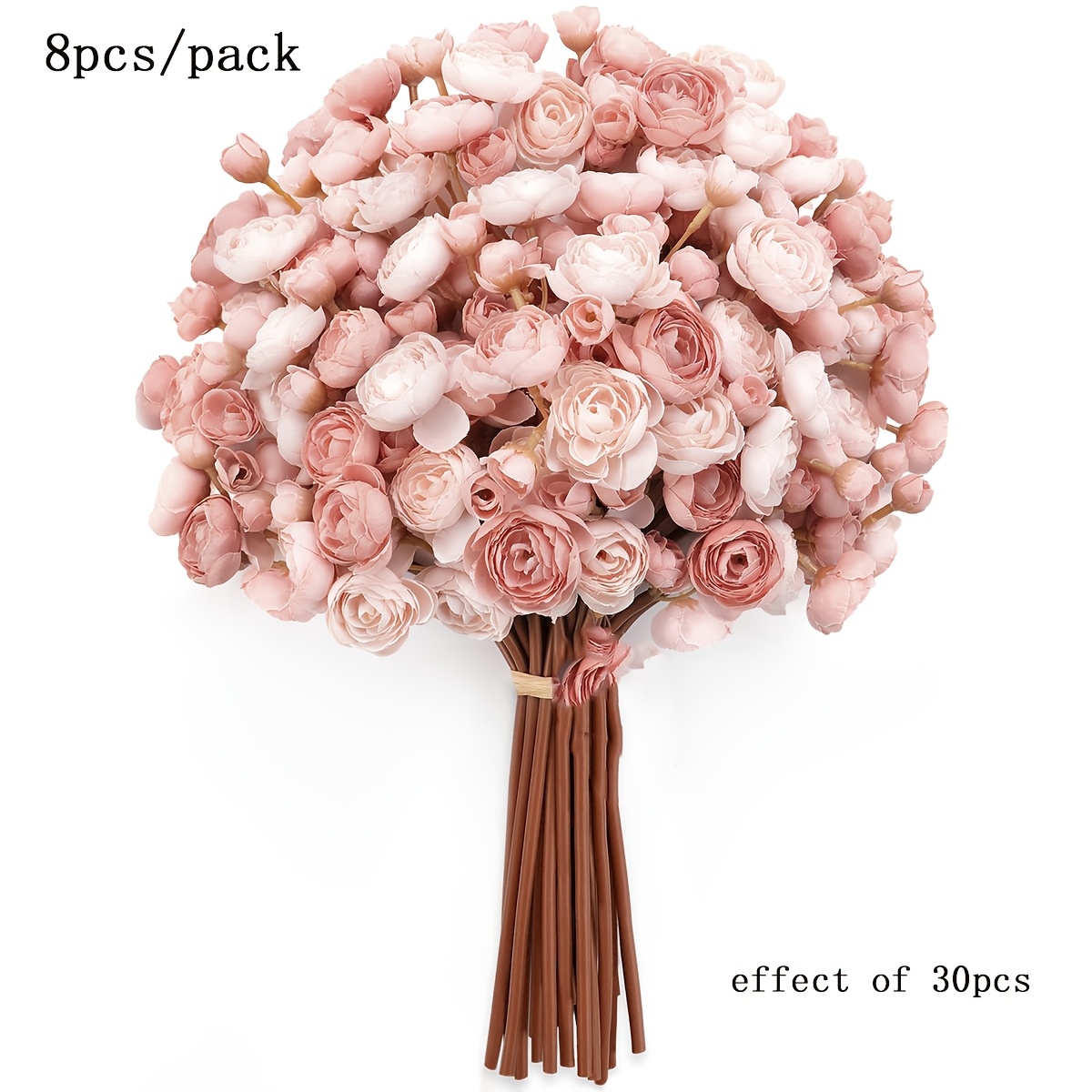 Image of 8 Pcs Ranunculus Artificial Flowers Faux Mini Ranunculus, Spring Flowers Artificial Indoor For Diy Bouquets, Bulk Fake Wedding Filler Flowers For Bride Shower Decorations, Shabby