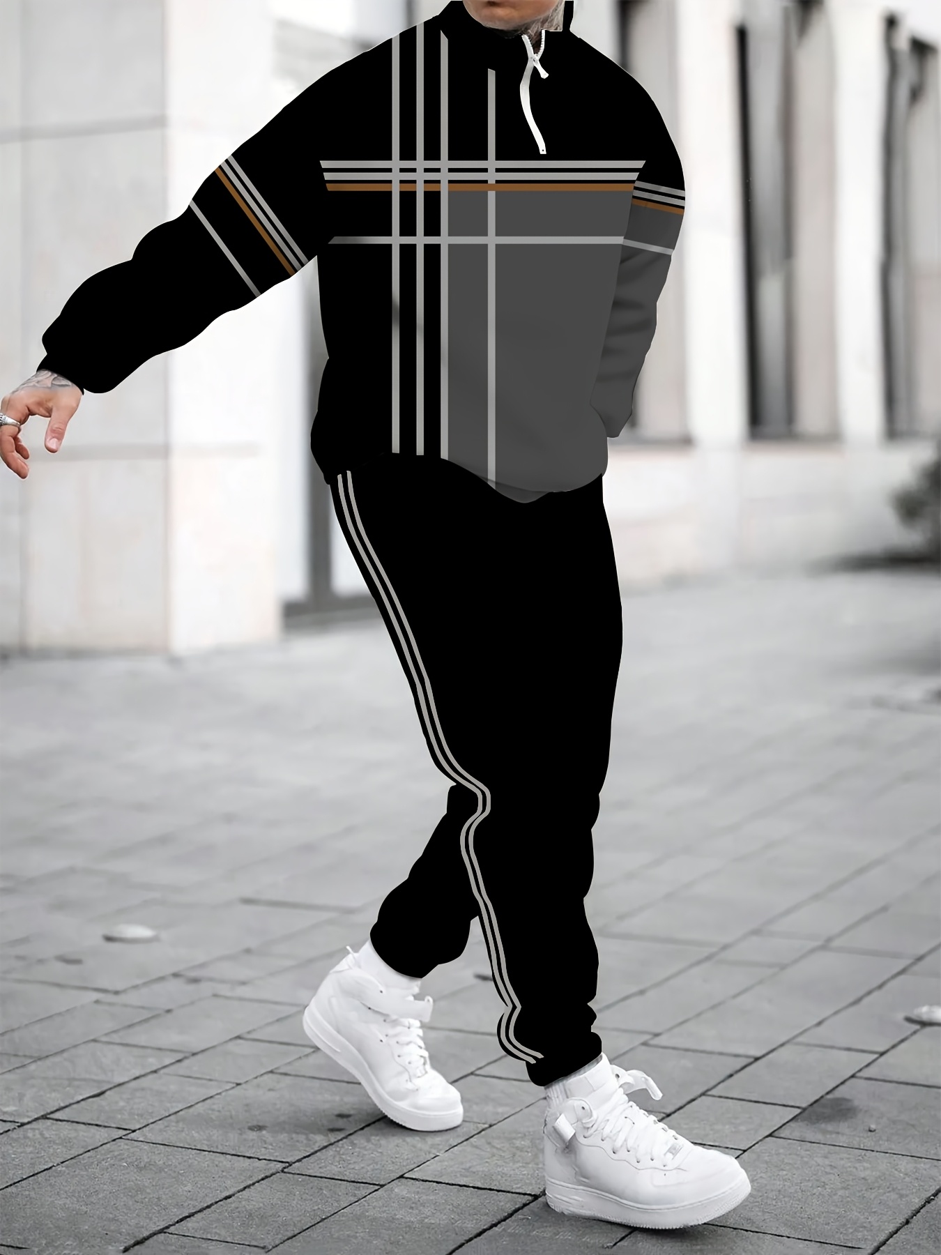 men's casual polyester sweat suit patterned stand collar Temu