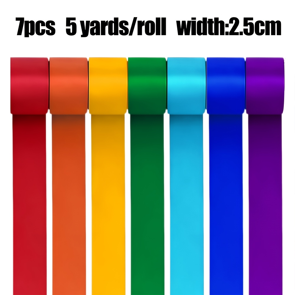 Image of 7-roll Set - 5 Yards Of Polyester Satin Ribbon In Each Color, Suitable For Gift Wrapping, Diy Crafts, Hair Accessories, Wedding Party Decorations, And Jewelry Embellishments