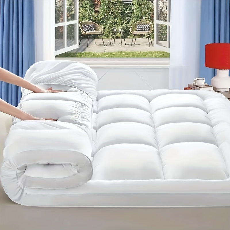 TEMU Soft Mattress Topper, Extra Thick Mattress Pad 20.32-53.34cm Deep Pocket Mattress Protector Pillow Top Mattress Cover, Queen King Single Double