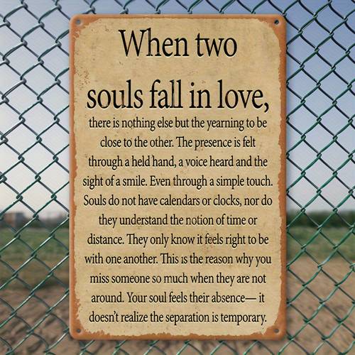 Aluminum Yard Sign - 'When Two Souls Fall in Love' Vintage Metal Wall Hanging, Multipurpose 8x12 Inch Outdoor Decor for Porch, Garage, Home, Café, Bar, Club, Farm, Garden Art - Weatherproof & Rust-Proof with Pre-Drilled Holes, English Language