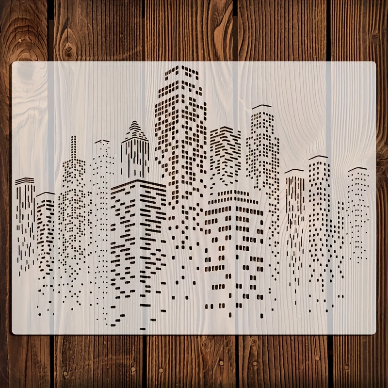 Image of 1pc Large 40.64x30.48cm City Stencil - Reusable Stencil For Painting On Walls, Fabric, Paper - Ideal For Home Decor And Craft Projects, Suitable For Diy Projects, Reusable