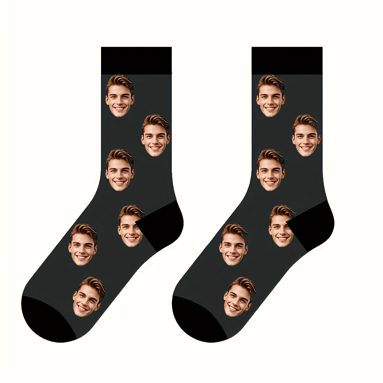 TEMU A Pair Of Personalized Custom Men's Mid-calf Socks, Featuring Stylish Designs For Couples, With Fun Custom Images Suitable For Valentine's Day,