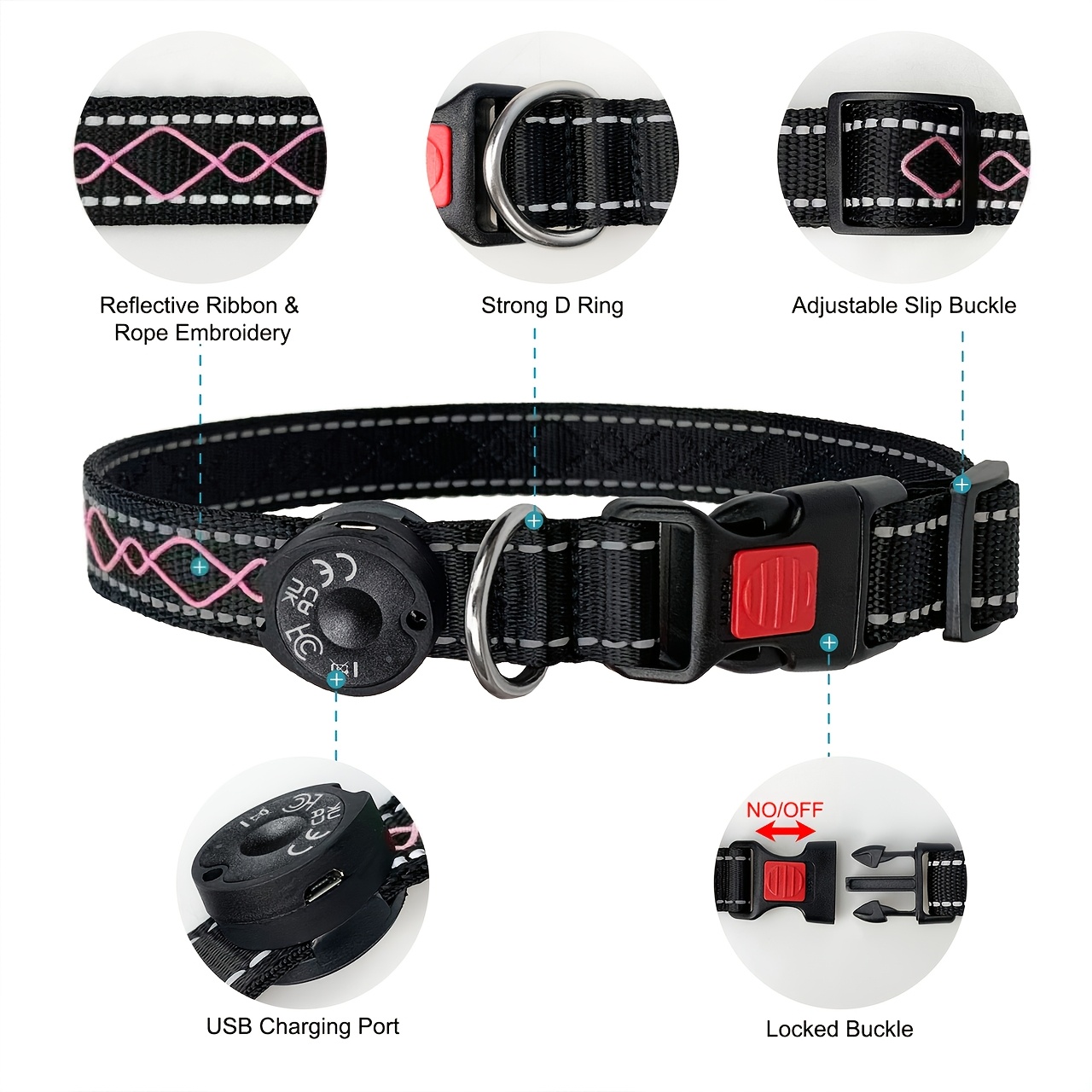 Rechargeable LED Dog Collar Set with Decorative Pet Bell