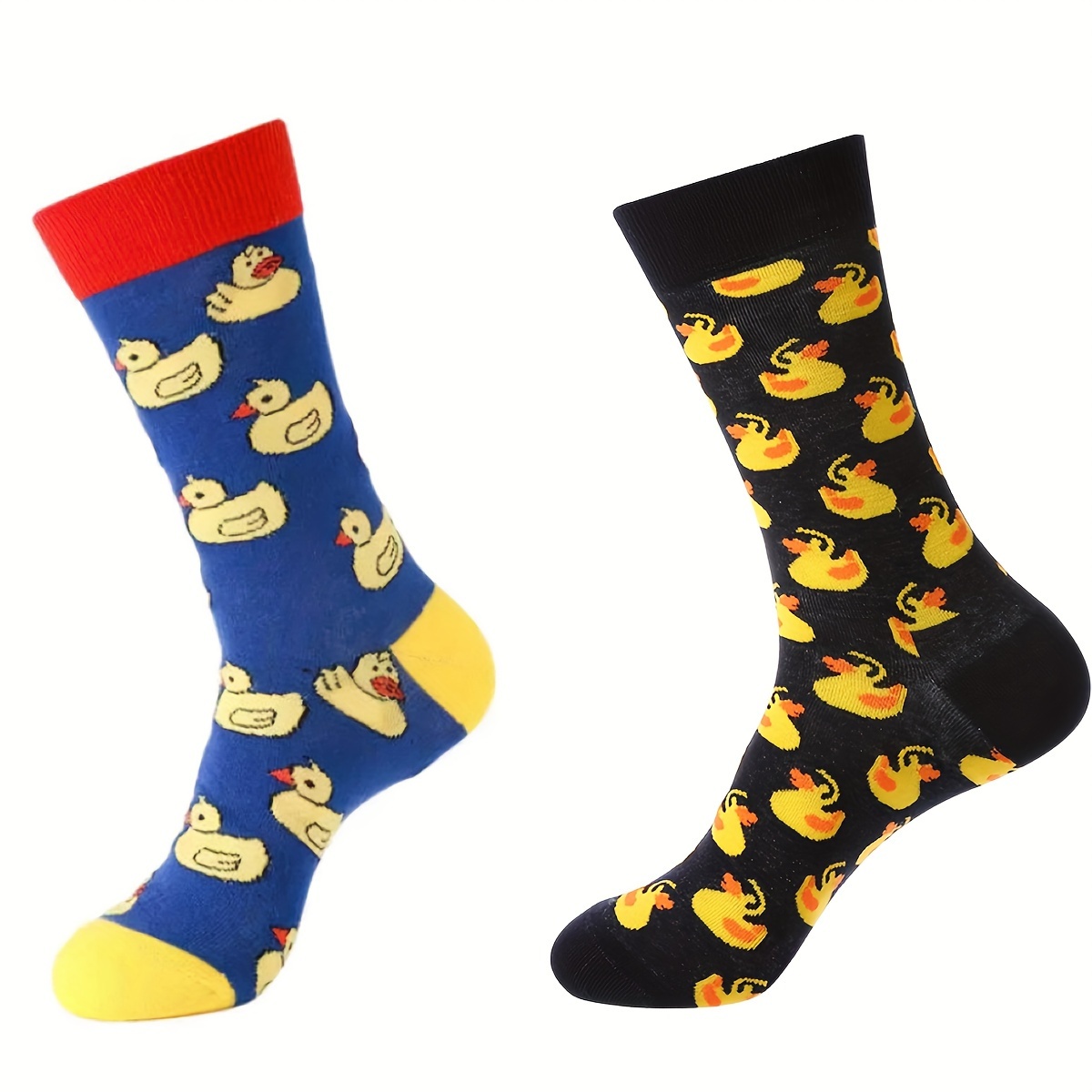 

1 Pair Of Men's Novelty Cartoon Duck Pattern Crew Socks, Breathable Comfy Casual Unisex Socks For Men's Outdoor Wearing